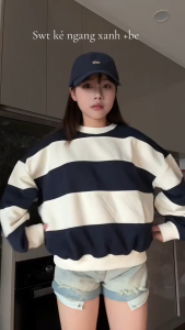 Áo Sweater Kẻ sọc form áo boxy dáng rộng trendy chất vải nỉ ép 2 da dày dặn không xù áo tay dài form rộng khoác ngoài