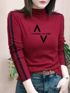 Áo Thun Dài Tay Thời Trang Thu Đông Cho Nữ Áo Sơ Mi Cổ Cao Bó Sát Che Phủ Chất Liệu Polyester in Họa Tiết Áo Lót