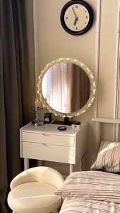 LED Makeup Mirror with Light  Semi-Circular Light Strip  Desktop Rotatable Fill-Light Smart Vanity Mirror with Touch Control