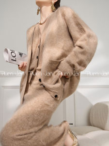 Browan Womens Sweater Three-Piece Set Korean Style Winter Fashion High Quality Polyester Long Sleeve V-Neck Ensemble