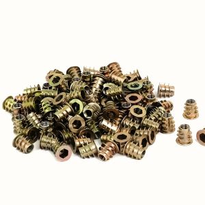 100Pcs Zinc Alloy Threaded Inserts M6 Nuts Trapezoidal Nuts Countersunk Nuts Hex Drive Internal/External Thread Inserts for Wood and Cork Furniture Drywall Cabinets - Durable Rust-Proof Hardware Fasteners