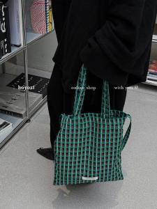Original HOYOZI Canvas Tote Bag Womens Fashion Spring 2025 Plaid Crossbody Bag Soft Handle Casual Style Large Size