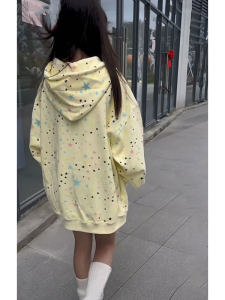 Áo Khoác Nỉ Trùm Đầu in Họa Tiết Đường Phố Mỹ Cho Nữ Áo Khoác Ngoài Có Khóa Kéo Áo Khoác Ngoài Đa Năng Thời Trang Thường Ngày