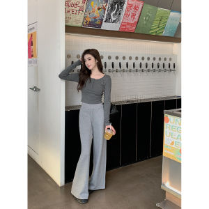 กางเกงขายาวทรงตรงเอวยางยืดสำหรับผู้หญิง ทรงหลวม สไตล์สปอร์ต กางเกงขายาวทรงขากว้าง ทรงหลวม ฤดูใบไม้ร่วง 2024