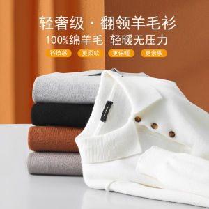 เสื้อสเวตเตอร์ขนแกะแท้คอปกสำหรับผู้ชายเสื้อโปโลแบบลำลองแมทช์ลุคง่ายสำหรับฤดูใบไม้ร่วงและฤดูหนาวเสื้อไหมพรมเสื้อถักกันหนาวสำหรับผู้ชายเสื้อท่อนบนเสื้อตัวใน