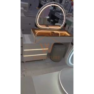 (Free Installation) Wfurniture LED Mirror Dressing Table Drawer Storage Creamy Meja Solek 奶油风梳妆台