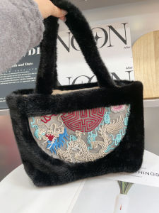 2025 New Fashionable Large Capacity Plush Tote Bag Womens Handbag Single Piece Ethnic Style Handbag Womens Bag