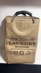 Sturdy Fabric Laundry Basket Jute Foldable Storage Bag With Aluminum Handle Women Shopping Bag Home Clothes Organizer