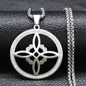 AFAWA Wicca Witch Knot Necklace for Women/Men Stainless Steel Crystal Witchcraft Amulet Necklace Jewelry Collar Nudo De La Bruja