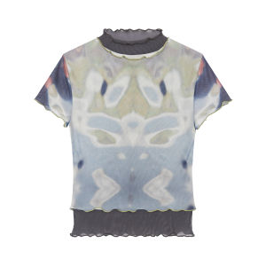 Escape Chi Gang West Original Small Batch Tie Dye Print Slim Fit Elastic Mesh Short Sleeve T-Shirt Summer Commute Style Pure Color