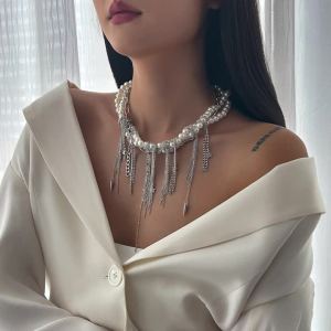 Ingemark Multilayer Vintage Star Love Heart Tassel Link Pendant Choker Necklace Creative Imitation Pearl Chain Party Jewelry New