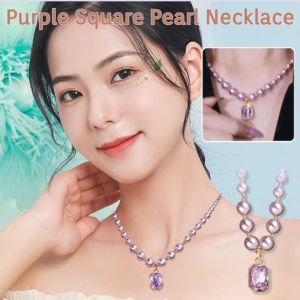 [Ladys Choice] Golden Purple Sugar Cube Pearl Necklace Autumn And Winter Purple Pearl Necklac Simple Clavicle Chain