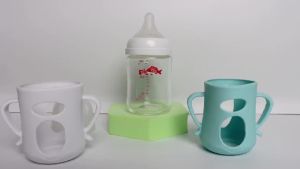 Glass Baby Bottle Sleeves for Pigeon Glass Nursing Bottle Wide Neck 100% Silicone5.4 oz（160ml） 2Pcs Blue. White.