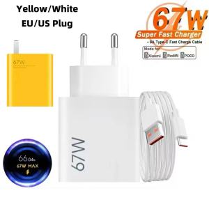 67W USB Charger Fast Turbo Charger Adapter 6A Type-C Cable For Redmi Note14 Pro+ 5G Redmi 15 5G Redmi A3 Redmi 13C 10C Xiaomi 15 14 Ultra 13T 11T Pro Poco F7 Ultra F7 Pro Ultra Black Shark 4 5 Pro Fast Charging