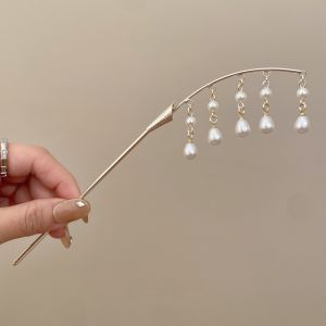 New Chinese Style Bell Flower Hairpin Pearl Tassel Metal Hairpin Elegant Hair Accessories Original Design Fresh out Alloy Plated