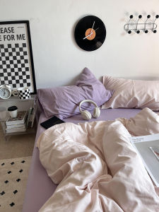 Pink And Lavender Washed Cotton Bedding Set for Students Four-Piece Pure Color Duvet Cover Sheet Three-Piece Student Set