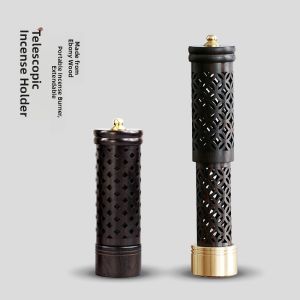 Black Ebony Wooden Incense Holder Retractable Hollow out Stand Chinese Style Solid Wood Incense Box Ancient Pagoda Incense Tube