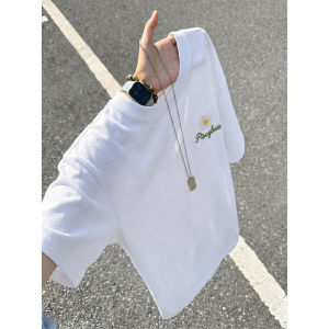 OUMULONG | Daisy Embroidery Cleanfit Summer White Mens T-Shirt