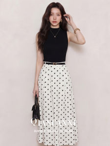 QFN | French Audrey-Style Slim High Waist Polka Dot Dress Set