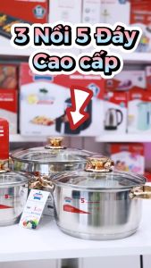 NỒI INOX 5 ĐÁY 18CM SUNHOUSE SHG24216 QUAI NÚM VÀNG - SỬ DỤNG ĐƯỢC TRÊN MỌI LOẠI BẾP
