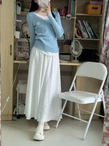 กางเกงขายาวเอวสูง ทรงเอ ทรงหลวม สำหรับผู้หญิง สไตล์ลำลอง สีขาว ทรงยาว สำหรับผู้หญิงสูง ทรงหลวม กางเกงขายาวทรงเอ ทรงหลวม