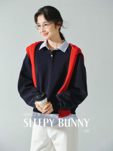 Retro Loose Fit Polo Collar Layered Look Sweater for Women