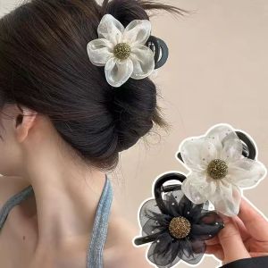 คลิปหนีบผมหางม้ากิ๊ฟติดผมทรงฉลามติดดอกทานตะวันพลอยเทียมสำหรับผู้หญิงเครื่องประดับผมเด็กผู้หญิง