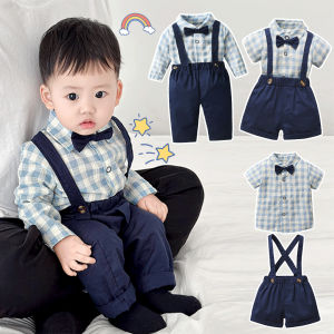 lontakids Kids Baby 100% Cotton Clothes Set Boys Plaid Shirt Suspenders Set Girls Princess Dress Pants Wedding Birthday Outfits
