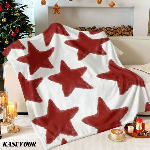 Beast Kingdom | Warm Red Star Pattern Winter Summer Flannel Blanket Throw Fleece Soft Fuzzy Plush Cozy Fleece Blankets for Sofa Ideal Gifts