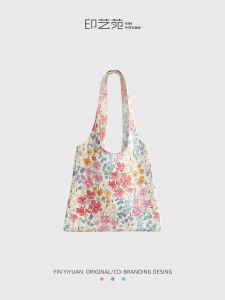 Pink Floral Canvas Shoulder Bag Womens Spring Summer Design Sensation Niche Single Shoulder Bag Artistic Ensemble Daily Use
