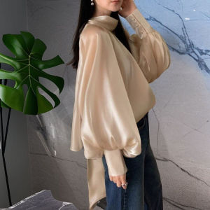 Áo Sơ Mi Nữ Kiểu Pháp Tay Đèn Lồng Voan Lụa Lụa Mùa Thu Có Nơ Thắt Lưng Thiết Kế Tay Áo Dài Thường Ngày Màu Trơn