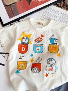 Pure Cotton Short Sleeve T-Shirt Childrens Summer New Style Cartoon Thin Half Sleeve Top Boys Girls Clothes INS Trendy