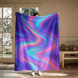 BILIBILI | Holographic Waves Purple Flannel Blanket Perfect for Sofa Office Bed Travel Sleep Read Relax Camping Four Season Use