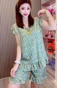 ชุดนอนผู้หญิงแขนกุดลายดอกไม้ 2 ชิ้น ชุดนอนฤดูร้อน ชุดนอนสบายๆ ชุดนอนผู้หญิงไซส์ใหญ่ ชุดนอนผู้หญิง