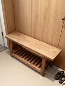 Solid Wood Shoe Bench Entrance Card Seat Hall Integrated No Installation Required Natural Wood Finish Real Wood Shoe Rack
