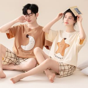 Bộ đồ ngủ cặp đôi MiiOW Cat Person bằng cotton cổ tròn in hoạt hình rộng rãi