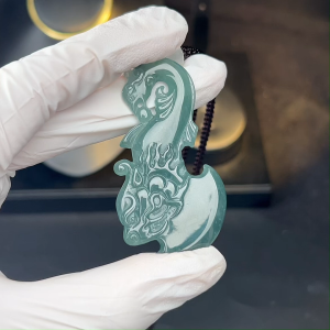 TIMESWIND Original A-type Jade Natural Dragon Phoenix Auspicious Amulet Blue Water Pendant Women Men Necklace Gift with Certificate