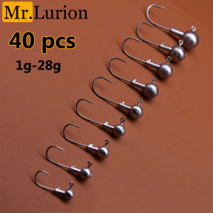 MrLurion 40pcs 1g-28g fishing jig head hooks Weighted Hooks for Soft Worm Swimbait Freshwater Saltwater Bass Pike Tackle