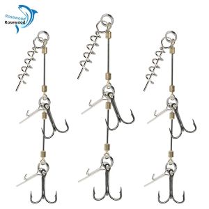 RoseWood Stinger Rig Hook สําหรับ Softbait Shad Belly Pike Treble ตะขอตกปลา # 6 # 1 # 1/0 Cork Screw Spin Rig Bass Pesca Equipment