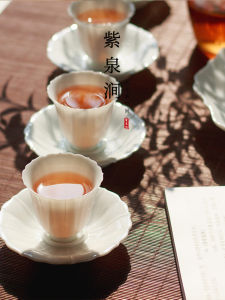 Purple Spring Valley JOJOS L. PD. Ceramic Petal Cup with Cup Mat Tea Cup Set Dining Utensils Chinese Style Porcelain Gift