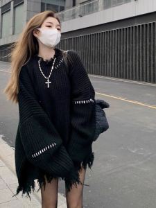 European Style Thickened Large Knitted Sweater Womens Winter New Loose Lazy Style Super Beautiful Knitted Top