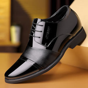 SHIPAILUO | Business Formal Mens Shoes Invisible Heightening Sharp Head Bright Leather Painted Leather Derby Shoes Leather Wedding Shoes