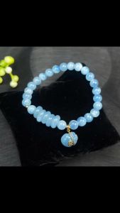 vòng tay đá aquamarine tự nhiên mix đồng điếu và charm túi tiền đá aquamarine tự nhiên bọc vàng tây vòng tay đá phong thủy hợp mệnh thủy trang sức thiết kế đủ hóa đơn thẻ bảo hành