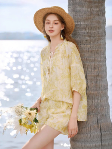 XIANGYING | Summer New Floral Shirt Set Bubble Sleeve Top Short Suit