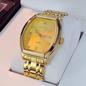 OLEVS 5528 Original Mens Watches Gold Stainless Steel Strap Waterproof Weekly Calendar Quartz Watch for Men Luminous Wristwatch