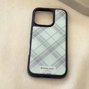 Korean INS Retro Green Plaid Phone Case For iPhone 17 AIR 16 Pro Max 15 14 13 12 11 Pro Max PLUS Shockproof Protective Cover