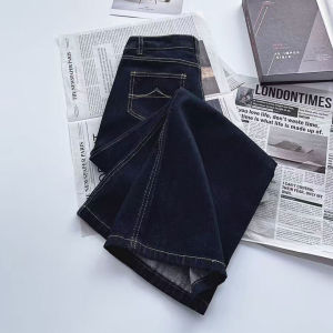 MANMI | Quần Jeans Đùi Cao Dáng Thẳng Màu Xanh Tím Than Giảm Cân