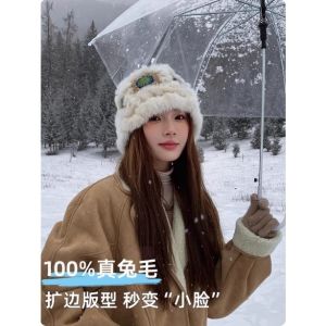 Warm Rabbit Fur Lion Wake Hat Womens Autumn Winter Cute Plush Fishermans Cap Versatile Face Slimming Bucket Hat Bucket Fur Hat