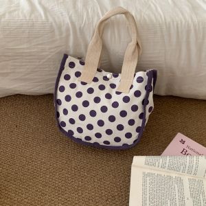 Summer 2024 New Arrival Polka Dot Canvas Bag Work Hand Bag Minimalist Japanese Style Versatile Handheld Bento Mummy Bag
