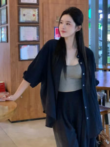 BINKAFENNY | Loose Cotton Linen Polo Shirt Jacket Women Summer New Style Thin Sun Protection Top Fashionable Korean Version Straight Cut